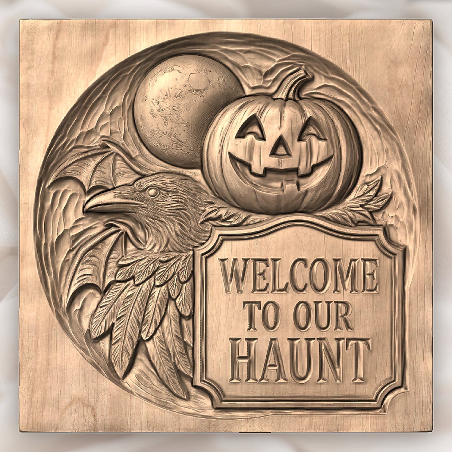 Halloween Welcome Sign Raven Pumpkin CNC Relief STL bas-relief STL — view 4