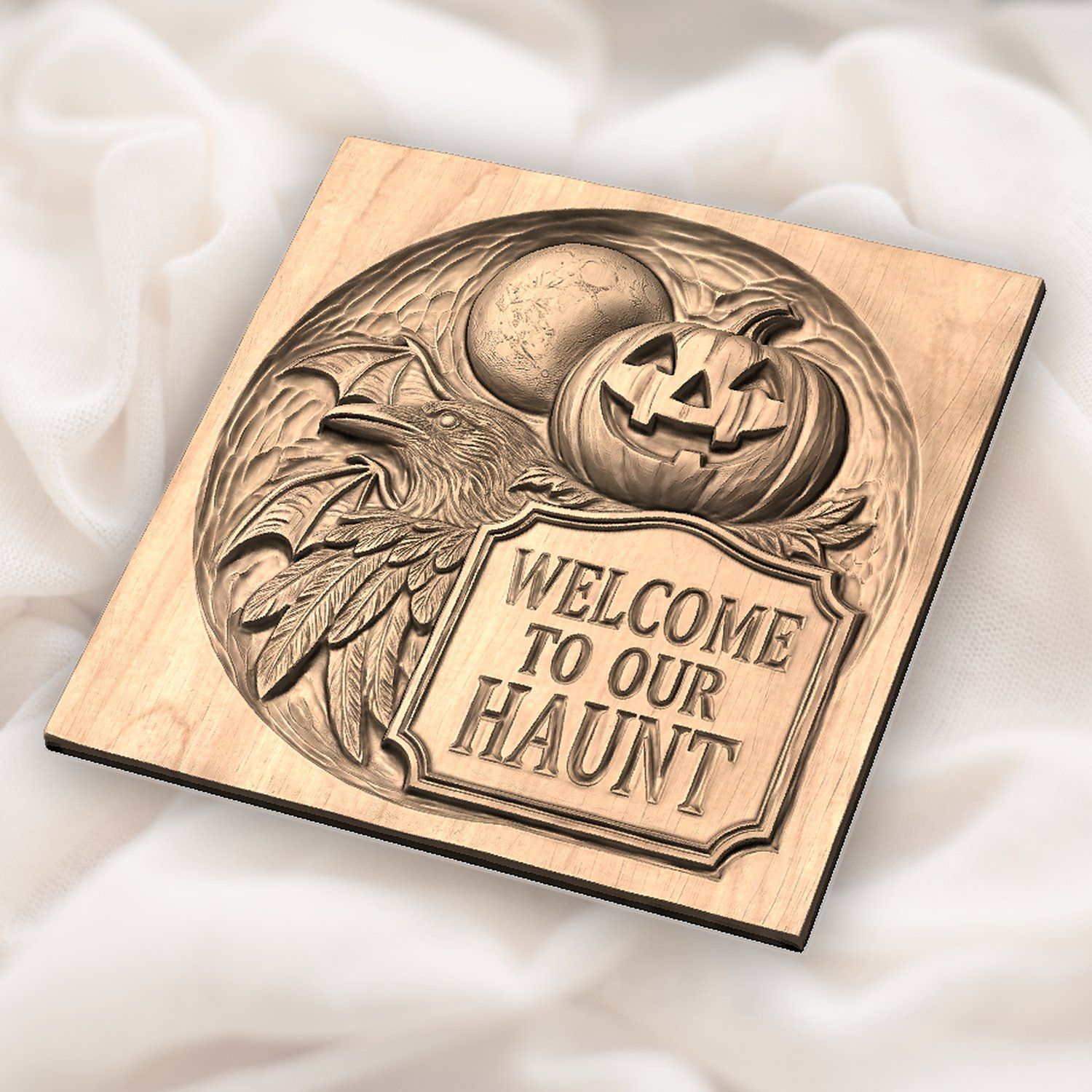 Halloween Welcome Sign Raven Pumpkin CNC Relief STL bas-relief STL — view 5