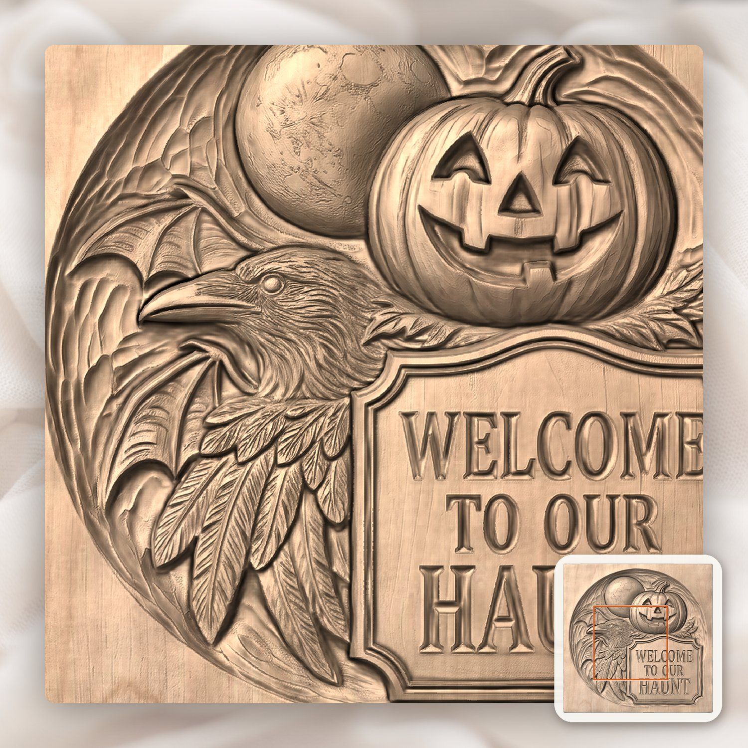 Halloween Welcome Sign Raven Pumpkin CNC Relief STL bas-relief STL — view 6