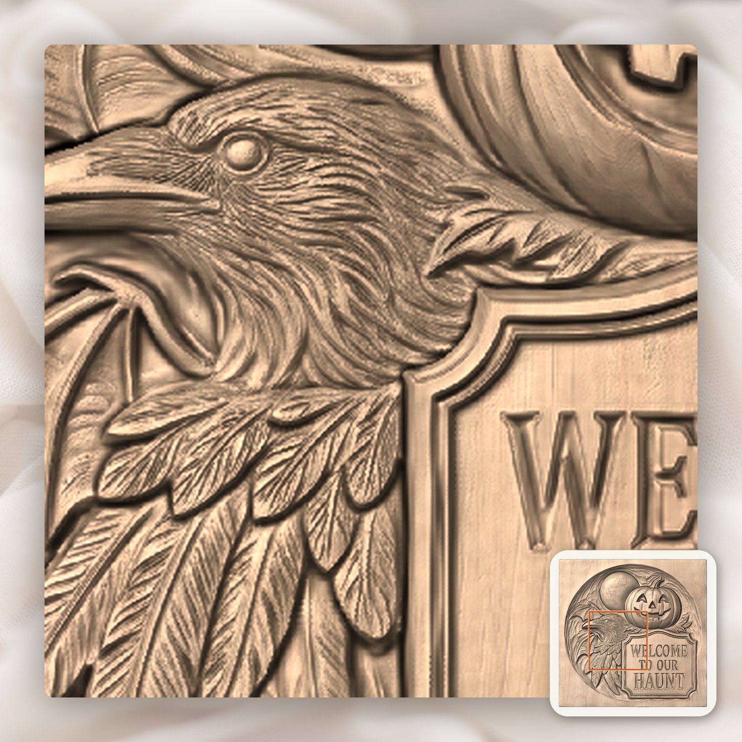 Halloween Welcome Sign Raven Pumpkin CNC Relief STL bas-relief STL — view 7