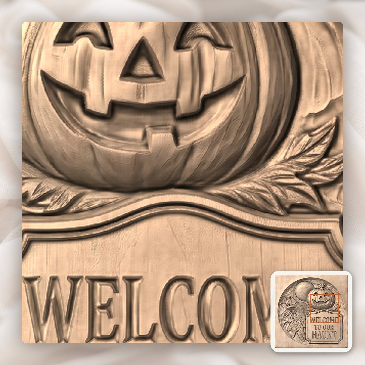 Halloween Welcome Sign Raven Pumpkin CNC Relief STL bas-relief STL — view 8