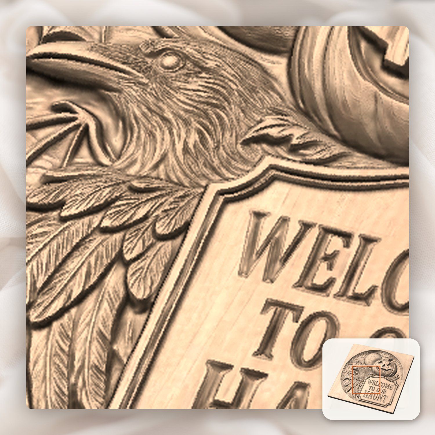 Halloween Welcome Sign Raven Pumpkin CNC Relief STL bas-relief STL — view 9