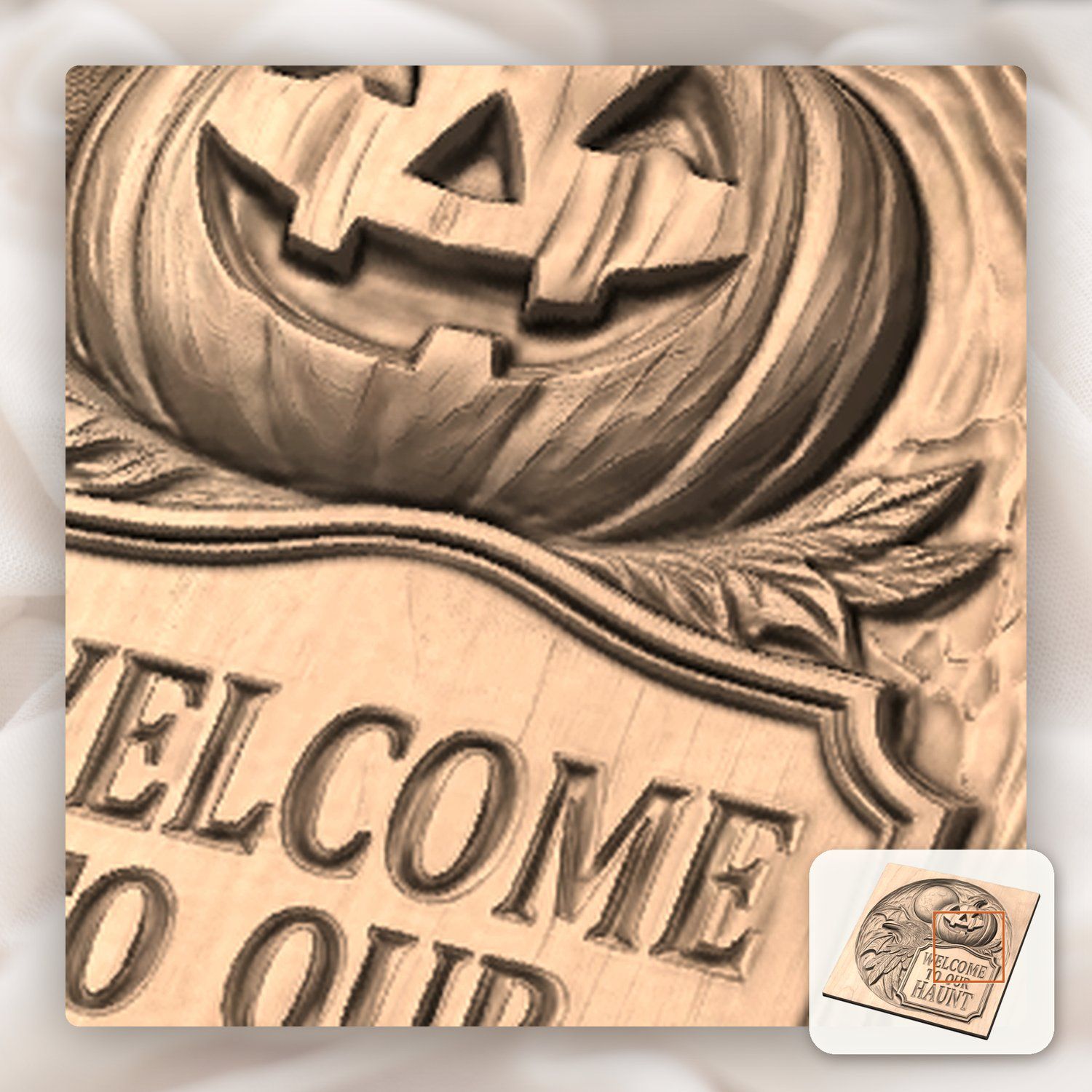 Halloween Welcome Sign Raven Pumpkin CNC Relief STL bas-relief STL — view 10