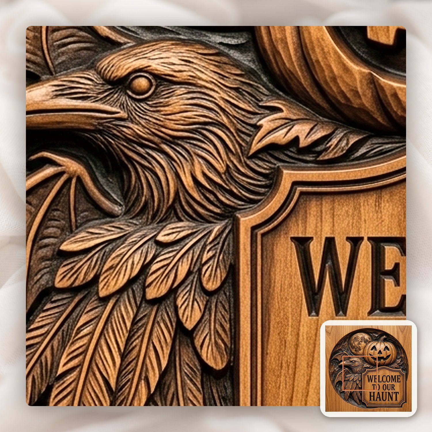 Halloween Welcome Sign Raven Pumpkin CNC Relief STL bas-relief STL — view 11