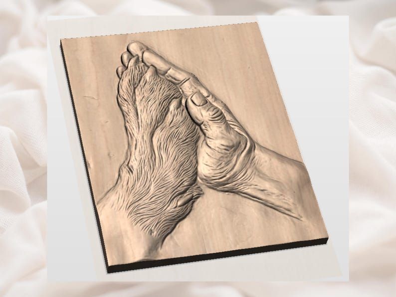 Human Hand Cradling a Dog's Paw Bas-Relief STL bas-relief STL — view 3