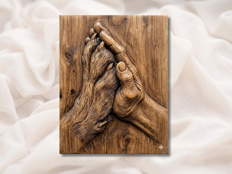 Human Hand Cradling a Dog's Paw Bas-Relief STL bas-relief STL design