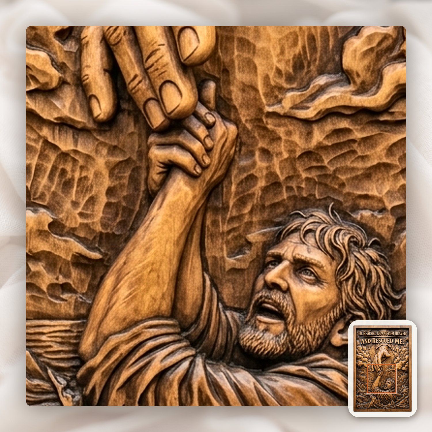 Hand of God Rescuing Man Bible Verse CNC Relief STL bas-relief STL — view 12