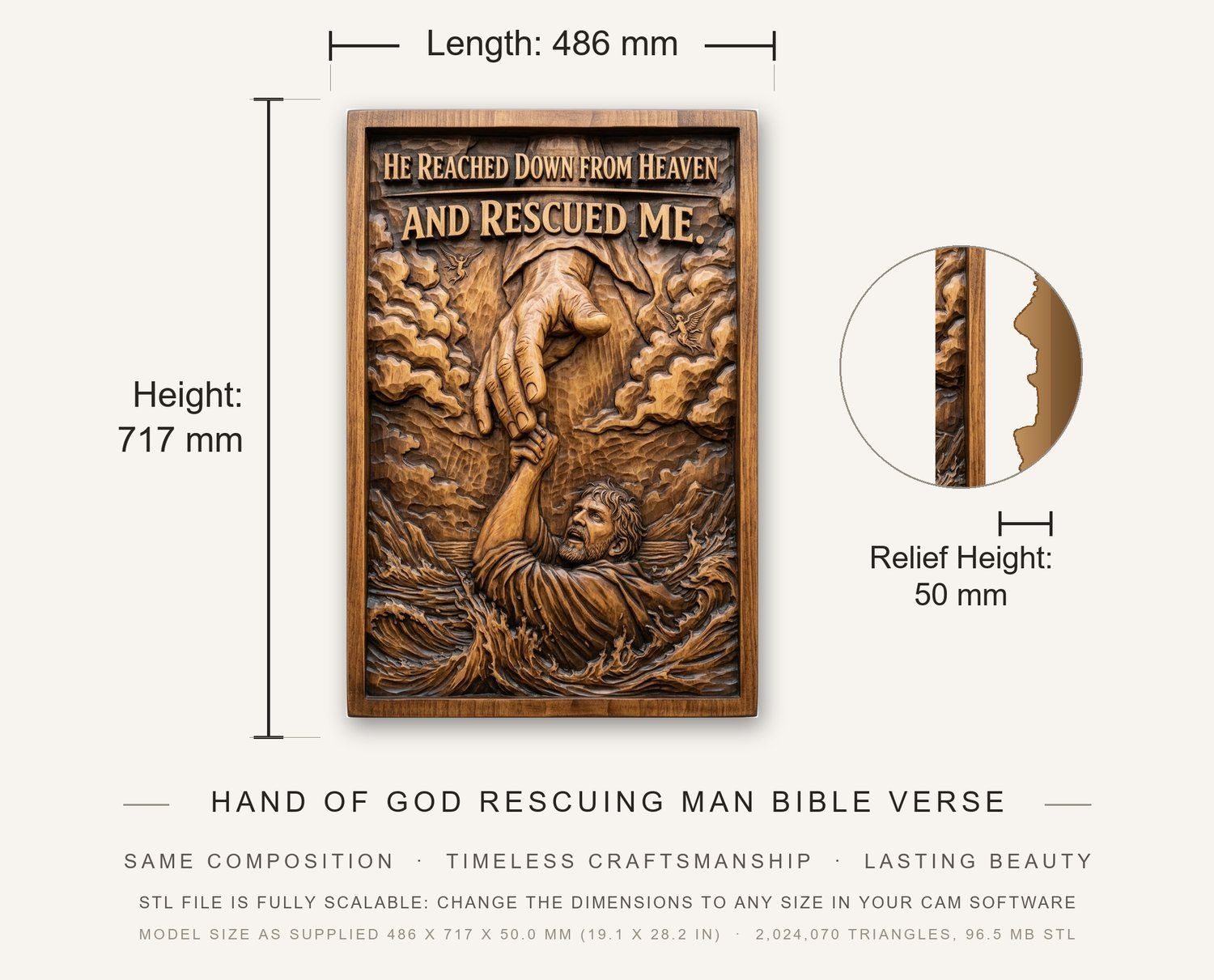 Hand of God Rescuing Man Bible Verse CNC Relief STL bas-relief STL — view 3