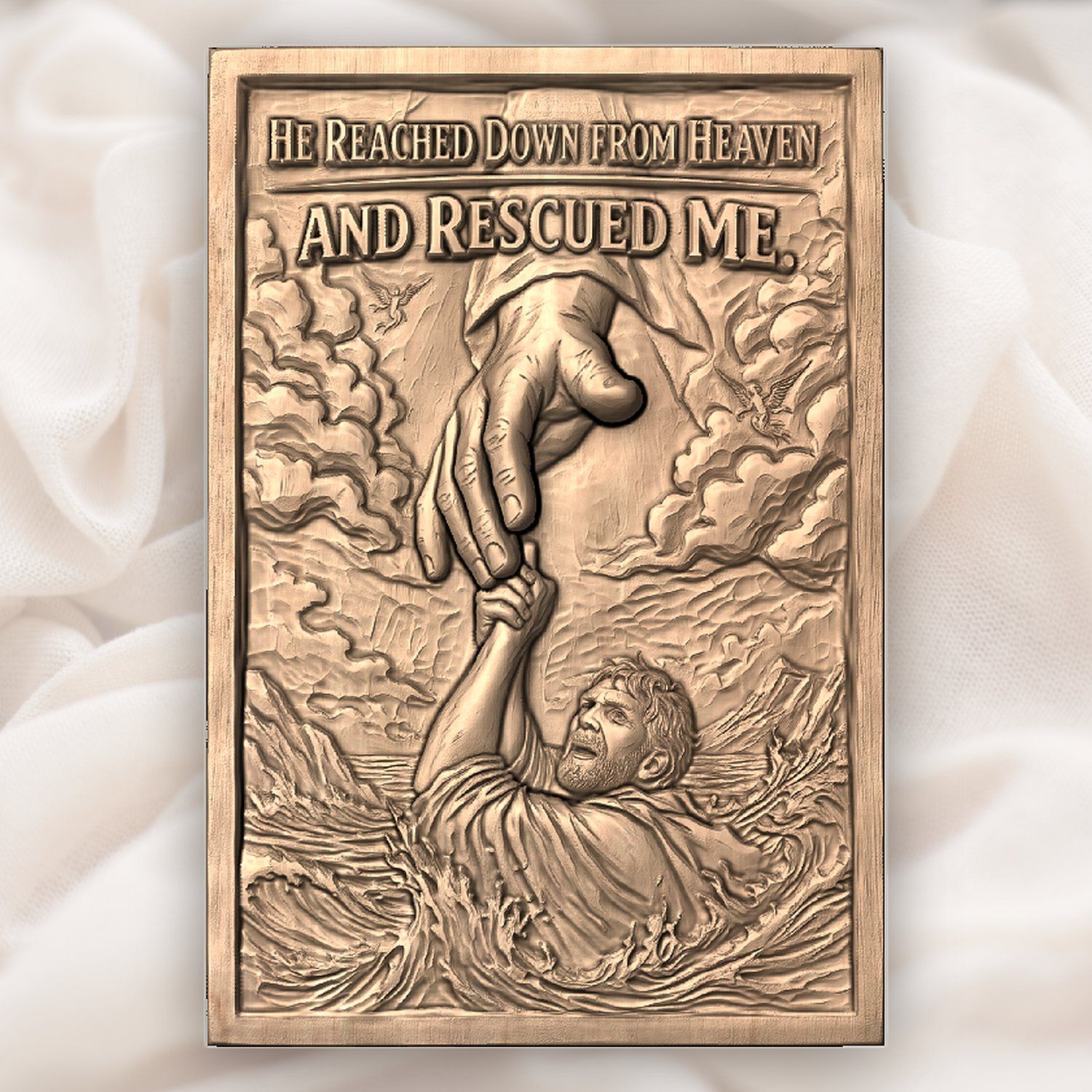 Hand of God Rescuing Man Bible Verse CNC Relief STL bas-relief STL — view 5