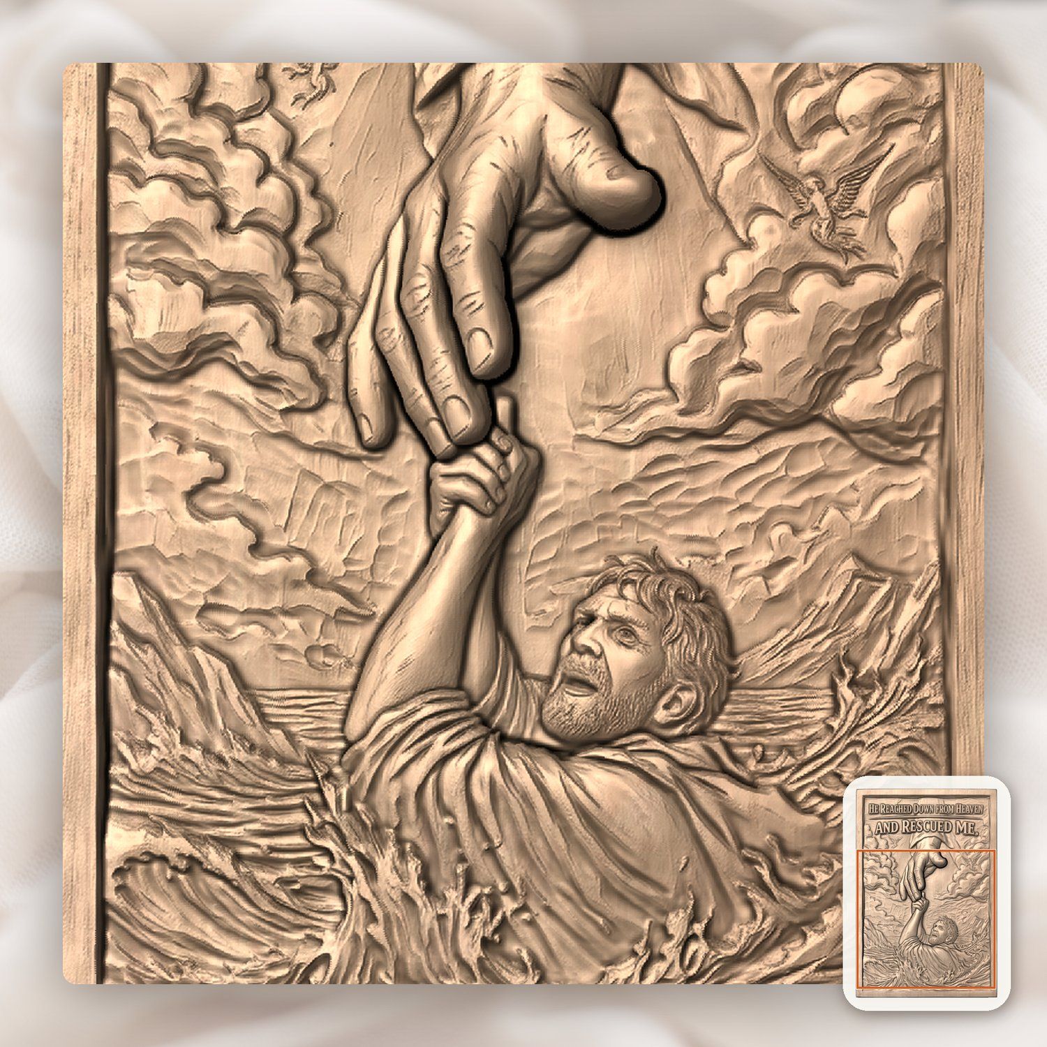 Hand of God Rescuing Man Bible Verse CNC Relief STL bas-relief STL — view 9