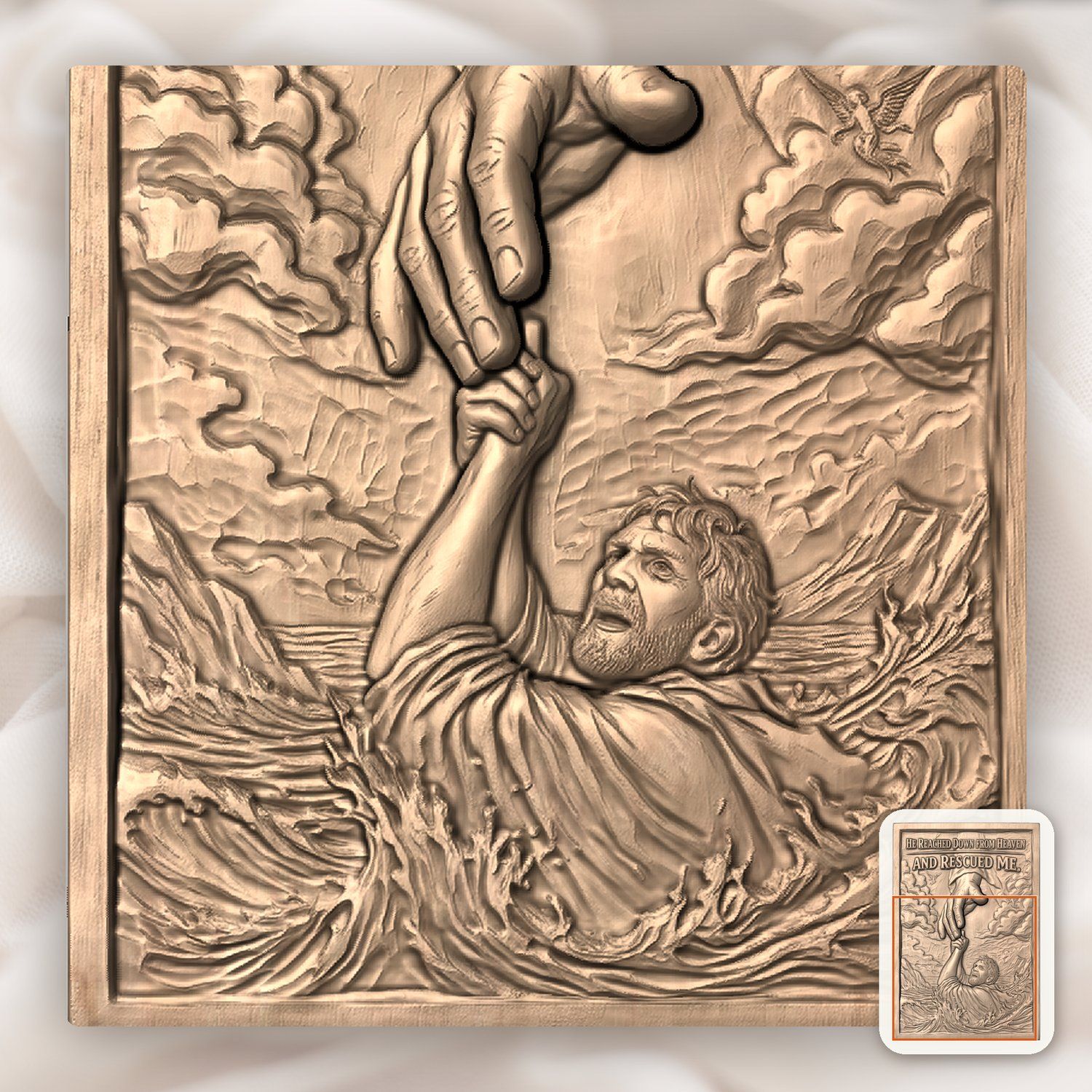 Hand of God Rescuing Man Bible Verse CNC Relief STL bas-relief STL — view 10