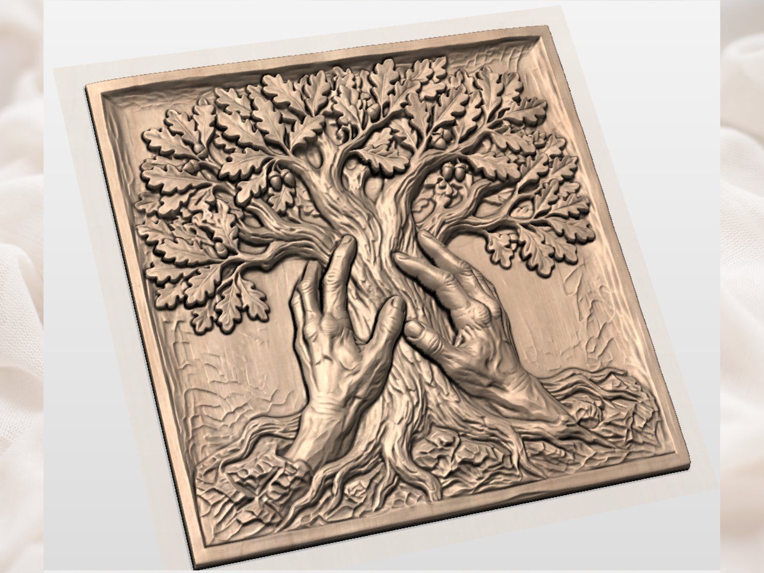Hand of Nature Oak Tree Wall Panel bas-relief STL — view 2