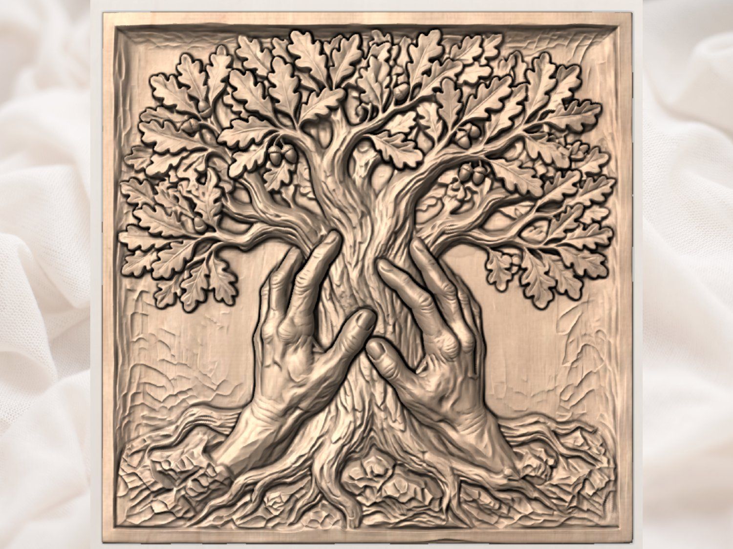 Hand of Nature Oak Tree Wall Panel bas-relief STL — view 3