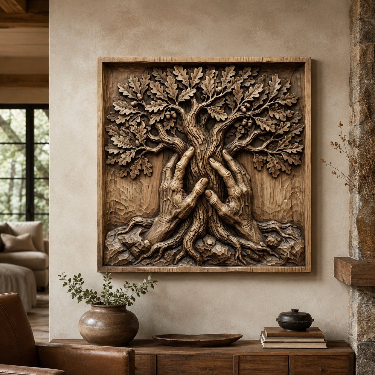 Hand of Nature Oak Tree Wall Panel bas-relief STL — view 4
