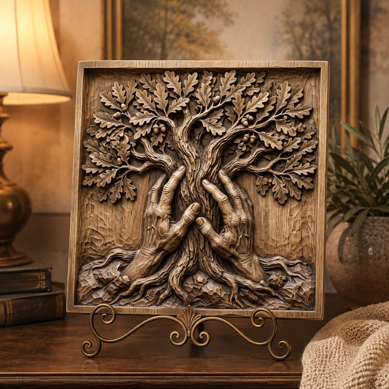 Hand of Nature Oak Tree Wall Panel bas-relief STL — view 5