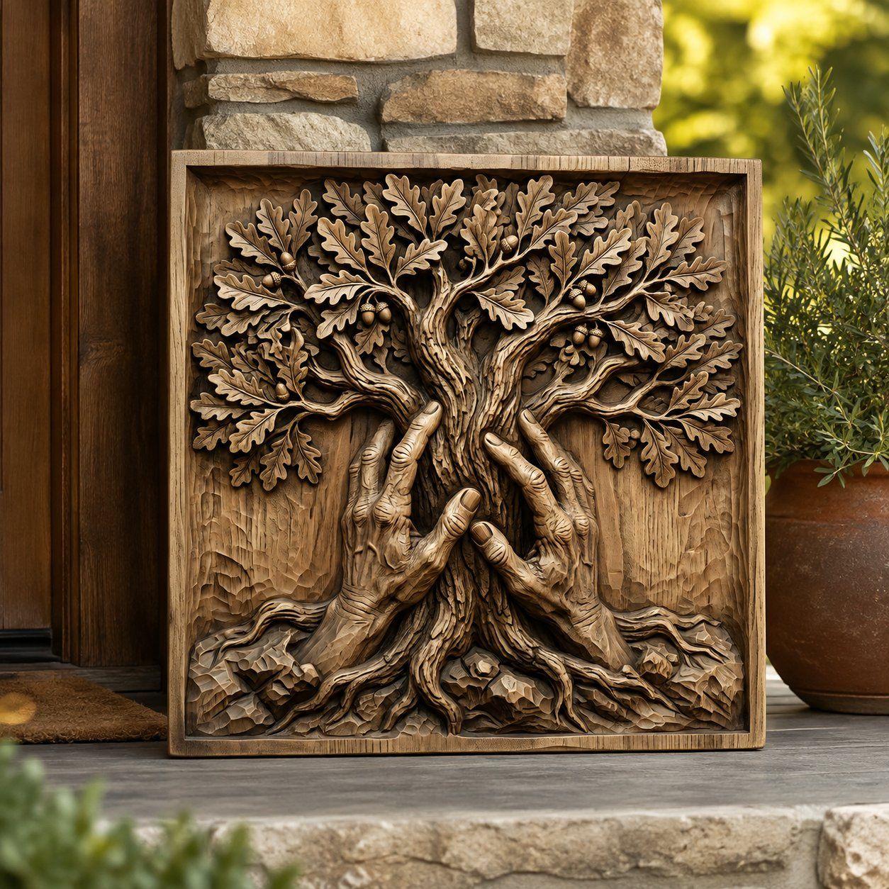 Hand of Nature Oak Tree Wall Panel bas-relief STL — view 6