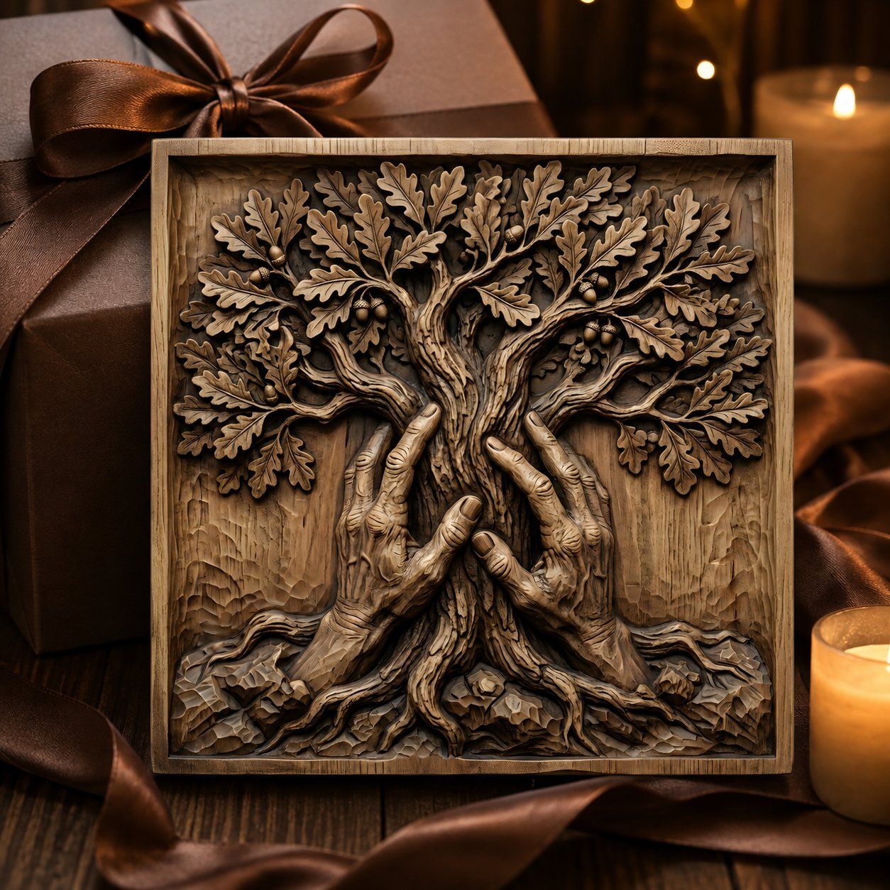 Hand of Nature Oak Tree Wall Panel bas-relief STL — view 7