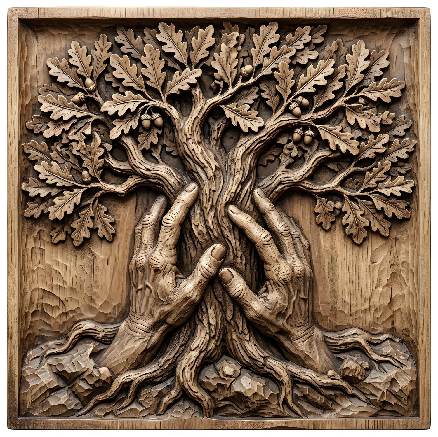 Hand of Nature Oak Tree Wall Panel bas-relief STL — view 8