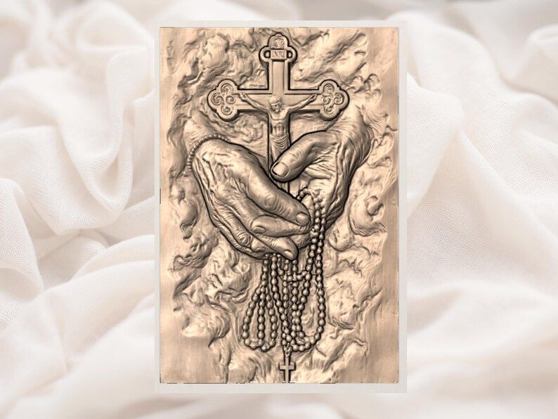 Aged Hands Holding Crucifix and Rosary Bas-Relief STL bas-relief STL — view 2