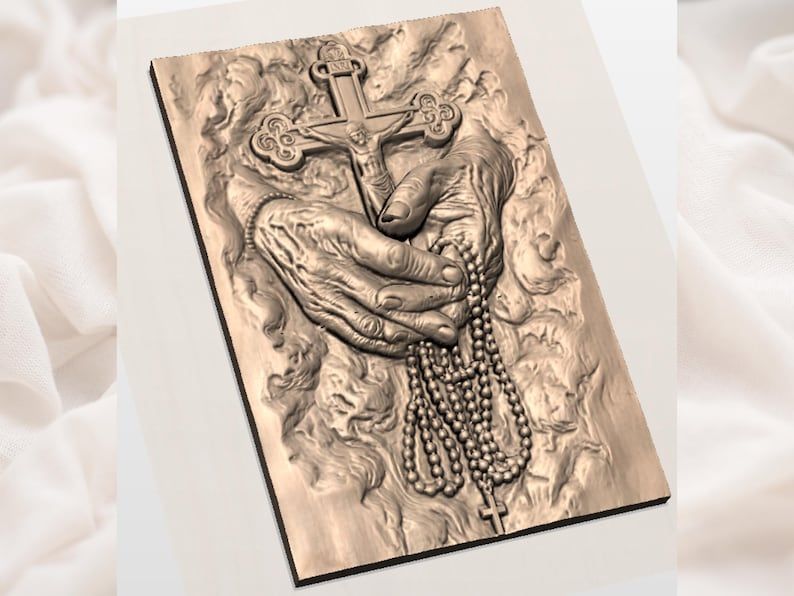 Aged Hands Holding Crucifix and Rosary Bas-Relief STL bas-relief STL — view 3