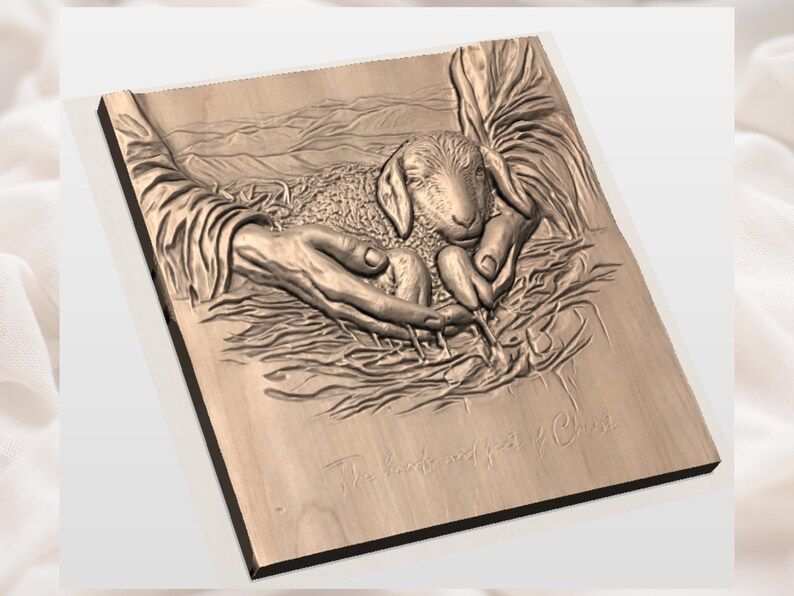 Hands of Christ Cradling a Lamb Bas-Relief STL Carving bas-relief STL — view 2