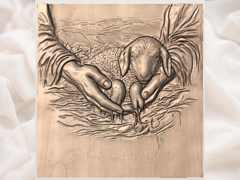 Hands of Christ Cradling a Lamb Bas-Relief STL Carving bas-relief STL — view 3