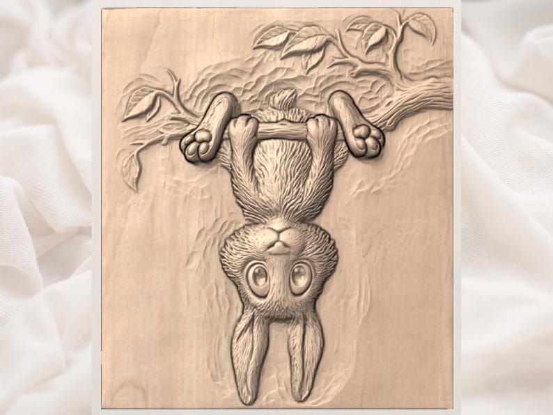 Upside-Down Bunny on a Branch Bas-Relief STL Carving bas-relief STL — view 2