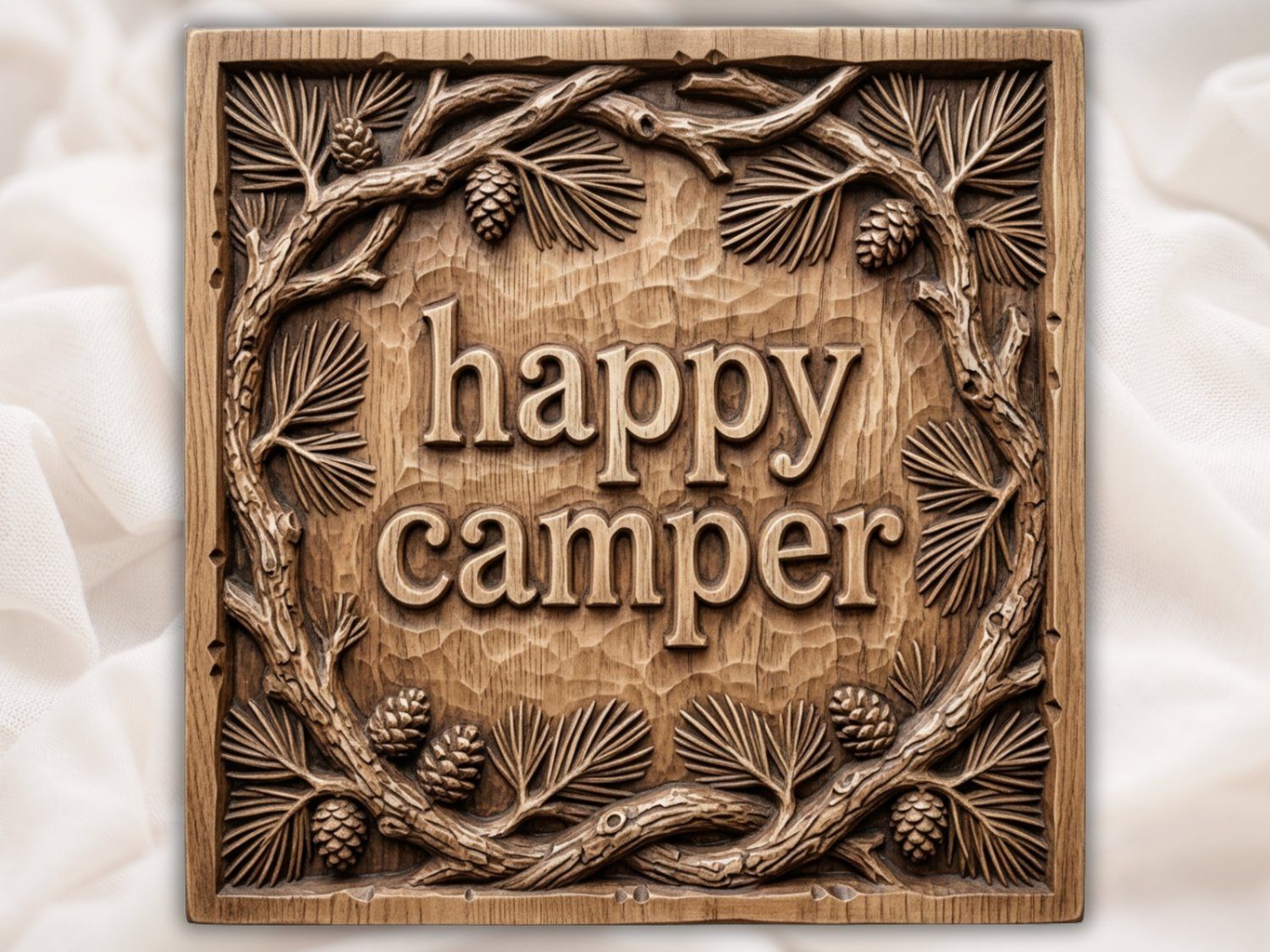 Happy Camper Forest Pinecone CNC Relief STL bas-relief STL — view 2
