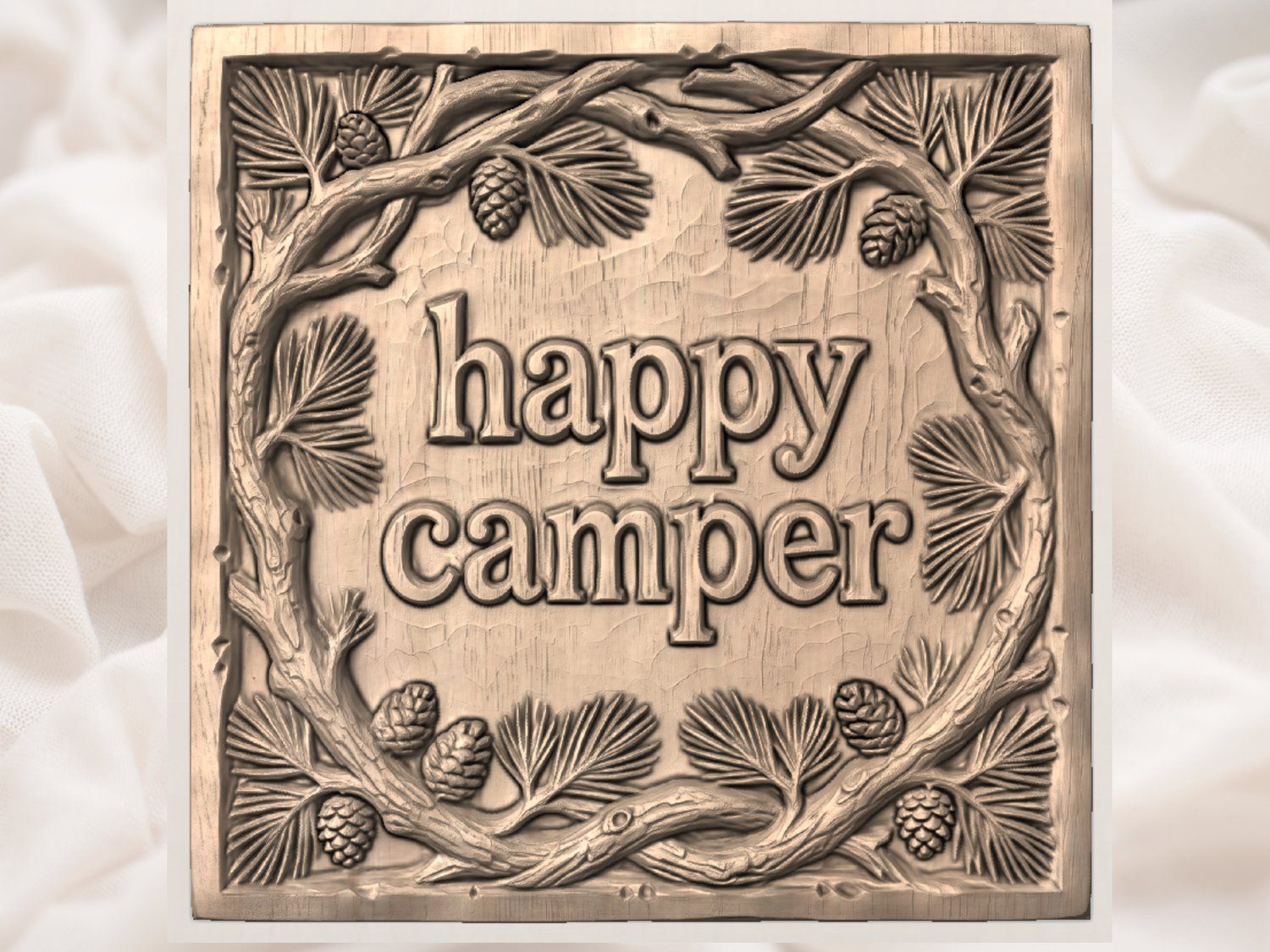Happy Camper Forest Pinecone CNC Relief STL bas-relief STL — view 3