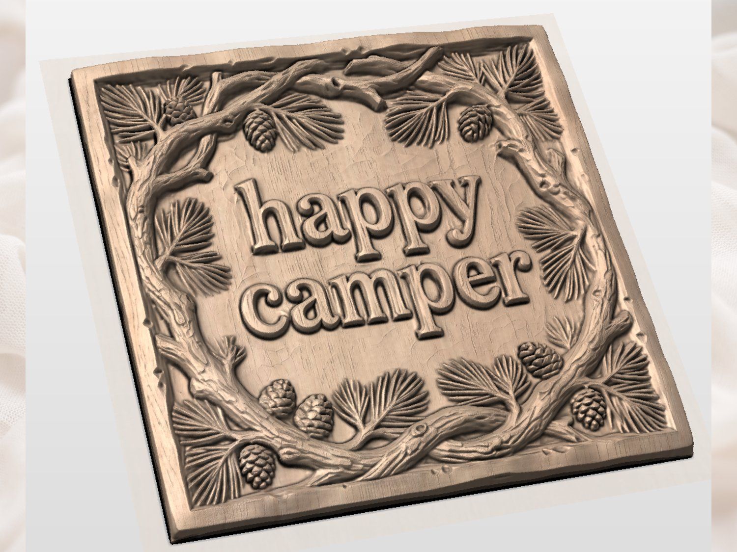 Happy Camper Forest Pinecone CNC Relief STL bas-relief STL — view 4