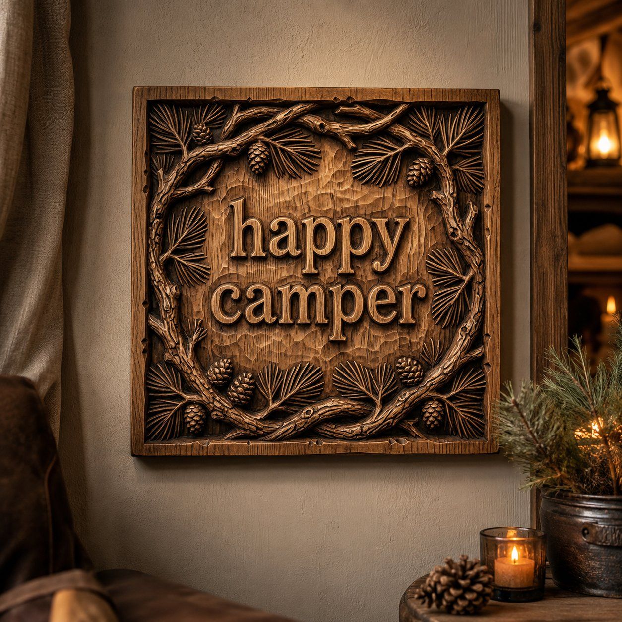 Happy Camper Forest Pinecone CNC Relief STL bas-relief STL — view 6