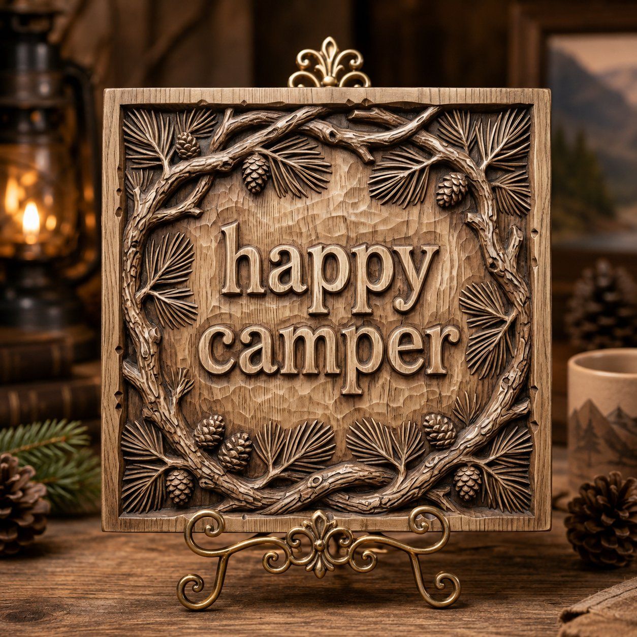Happy Camper Forest Pinecone CNC Relief STL bas-relief STL — view 7