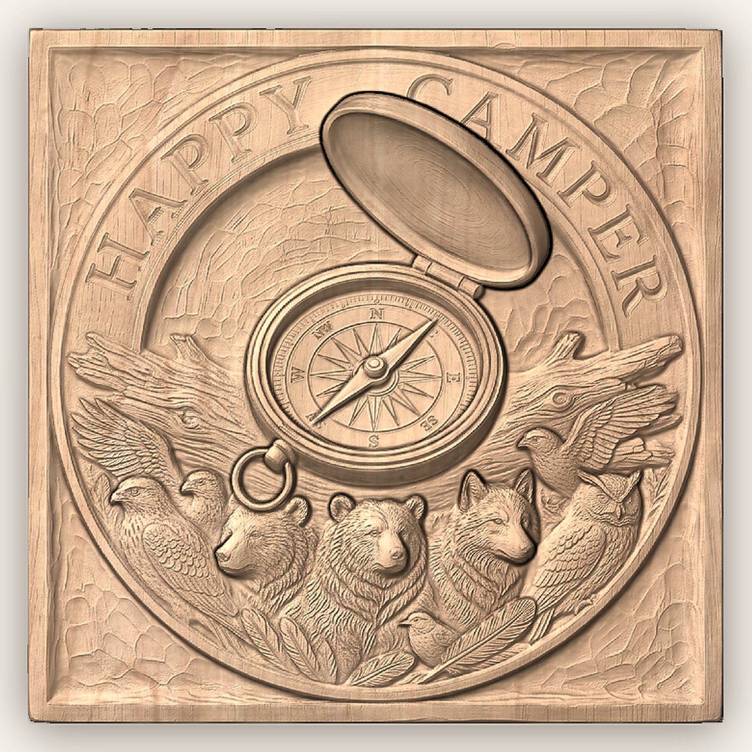 Happy Camper Forest Wildlife CNC Relief STL bas-relief STL — view 2