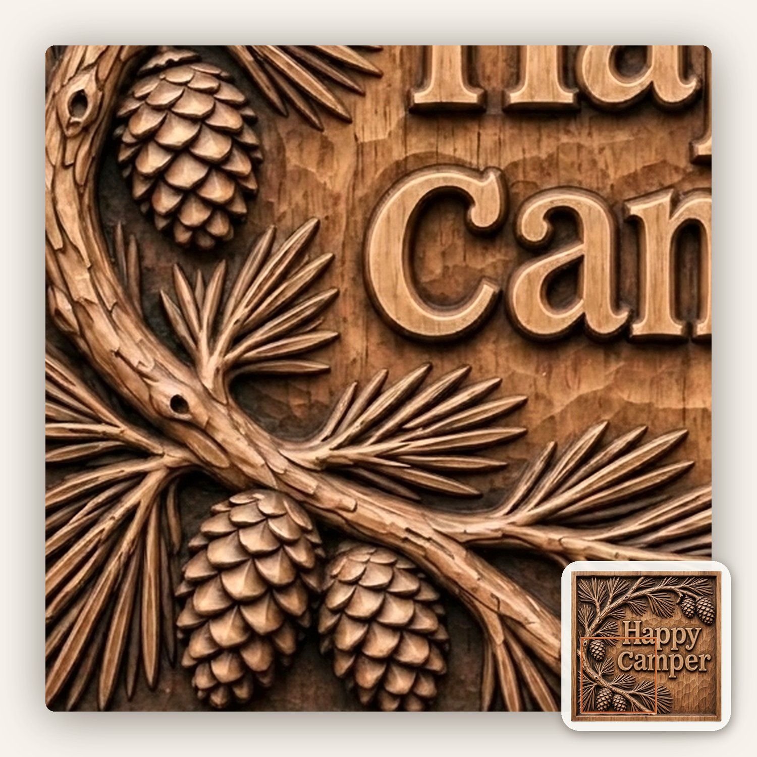 Happy Camper Pine Cone CNC Relief STL bas-relief STL — view 10