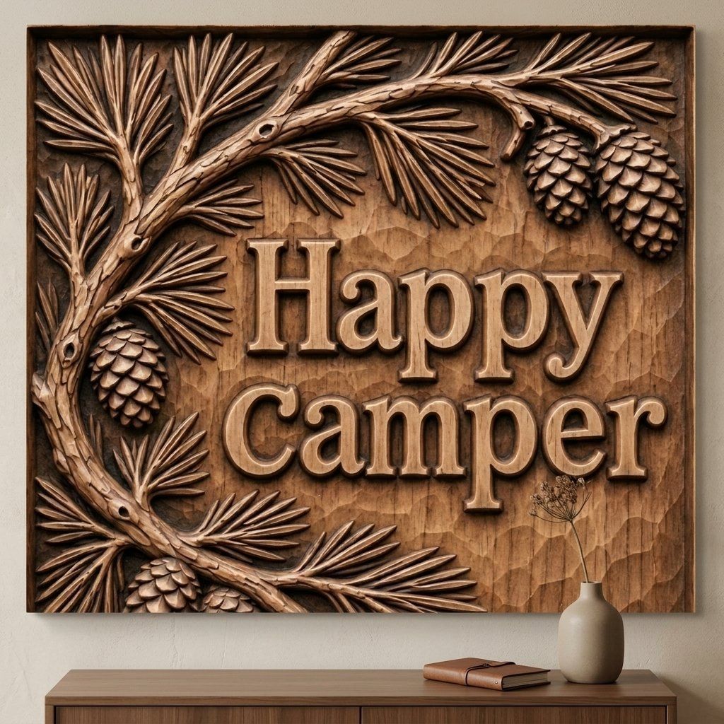 Happy Camper Pine Cone CNC Relief STL bas-relief STL — view 11