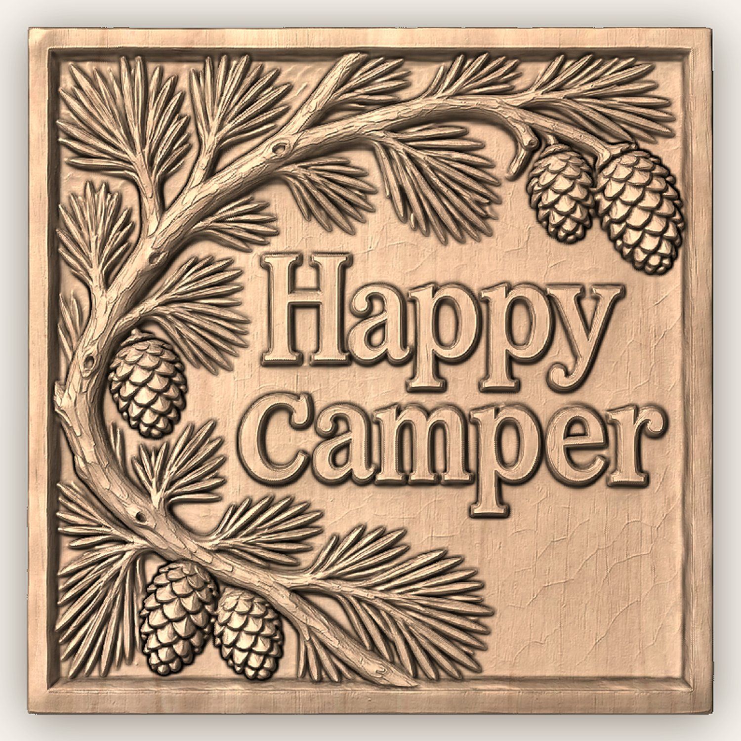 Happy Camper Pine Cone CNC Relief STL bas-relief STL — view 2