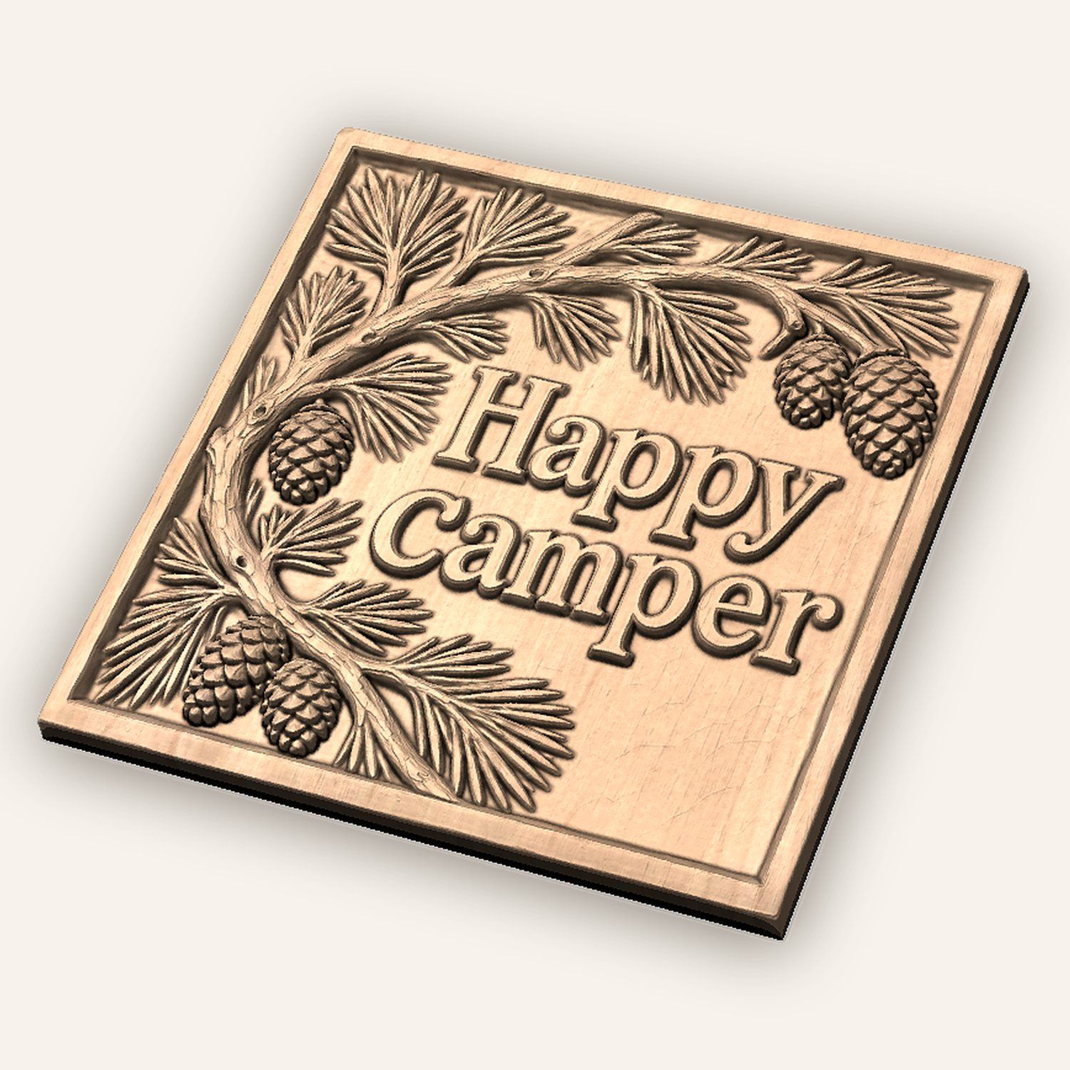 Happy Camper Pine Cone CNC Relief STL bas-relief STL — view 3