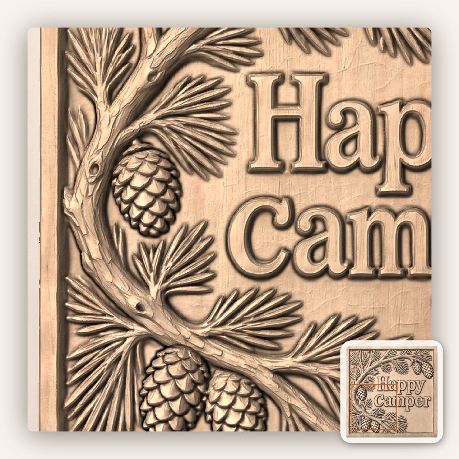 Happy Camper Pine Cone CNC Relief STL bas-relief STL — view 4