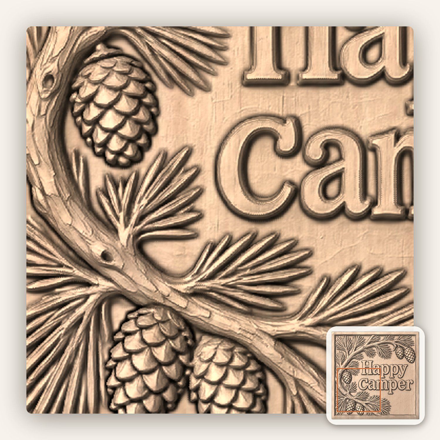 Happy Camper Pine Cone CNC Relief STL bas-relief STL — view 5