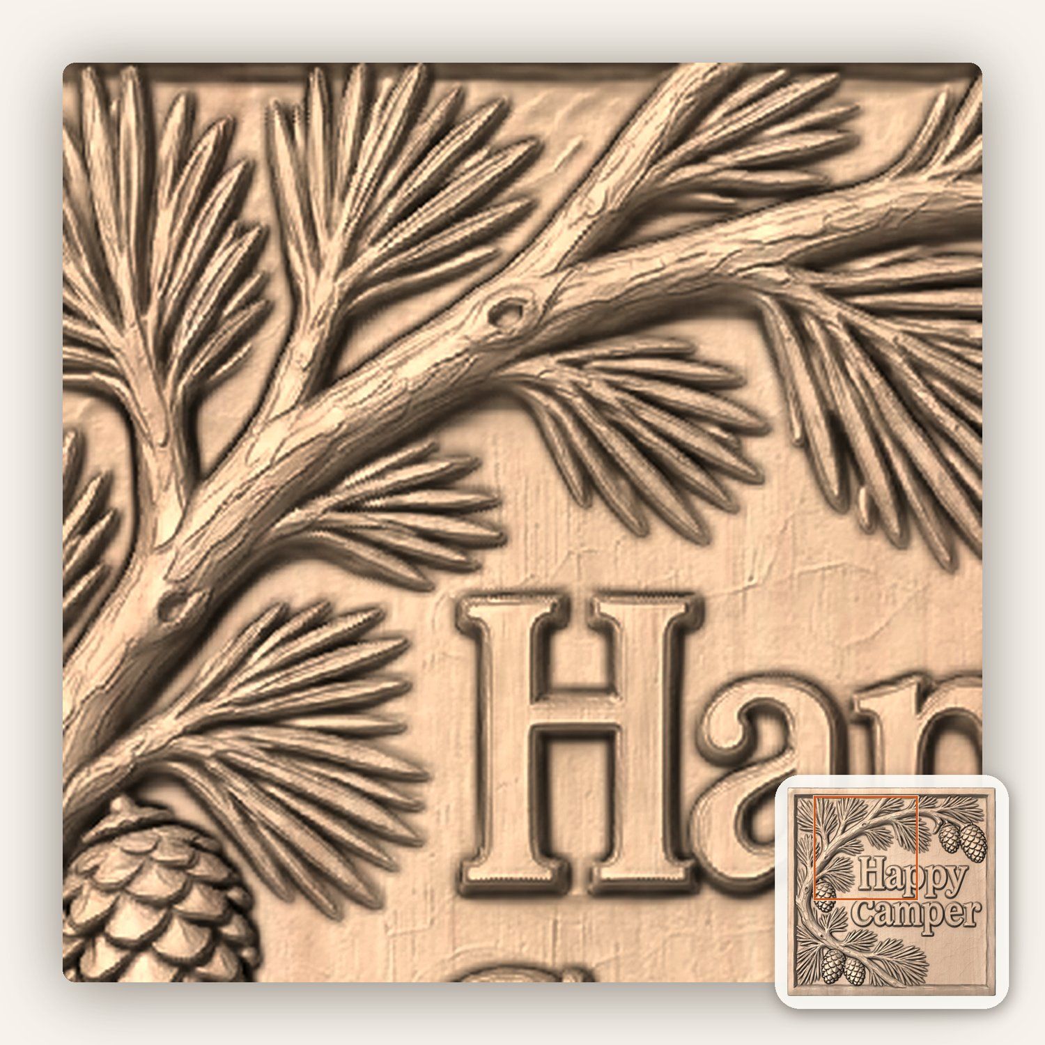 Happy Camper Pine Cone CNC Relief STL bas-relief STL — view 6