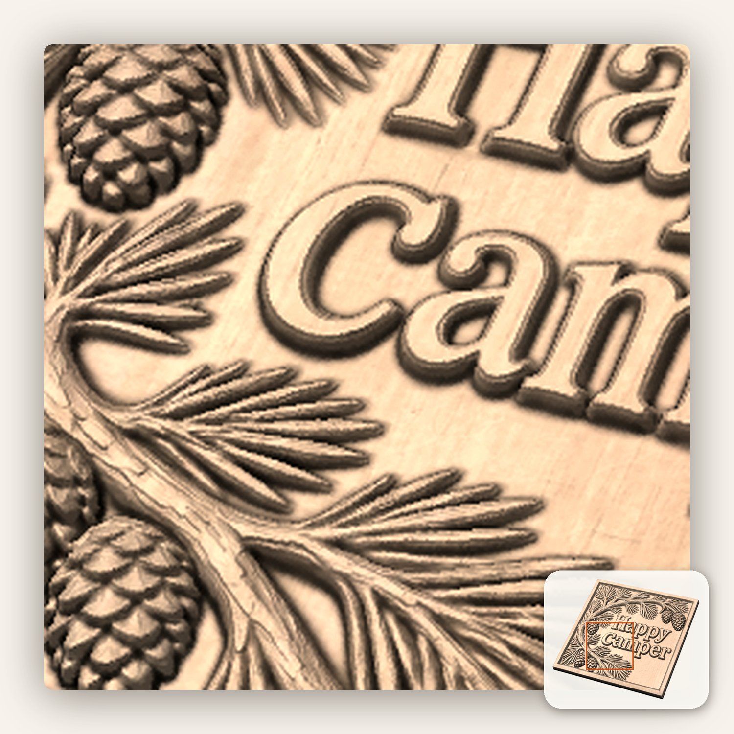 Happy Camper Pine Cone CNC Relief STL bas-relief STL — view 7
