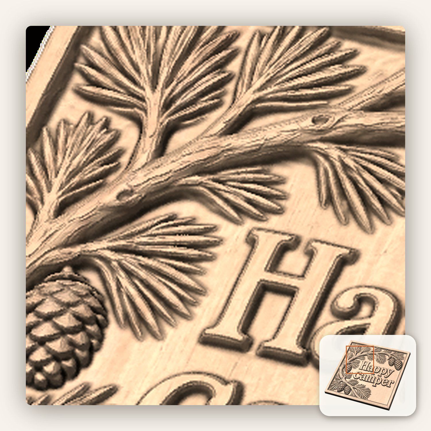 Happy Camper Pine Cone CNC Relief STL bas-relief STL — view 8