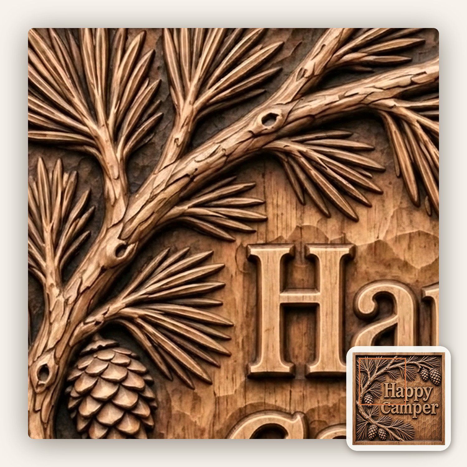 Happy Camper Pine Cone CNC Relief STL bas-relief STL — view 9