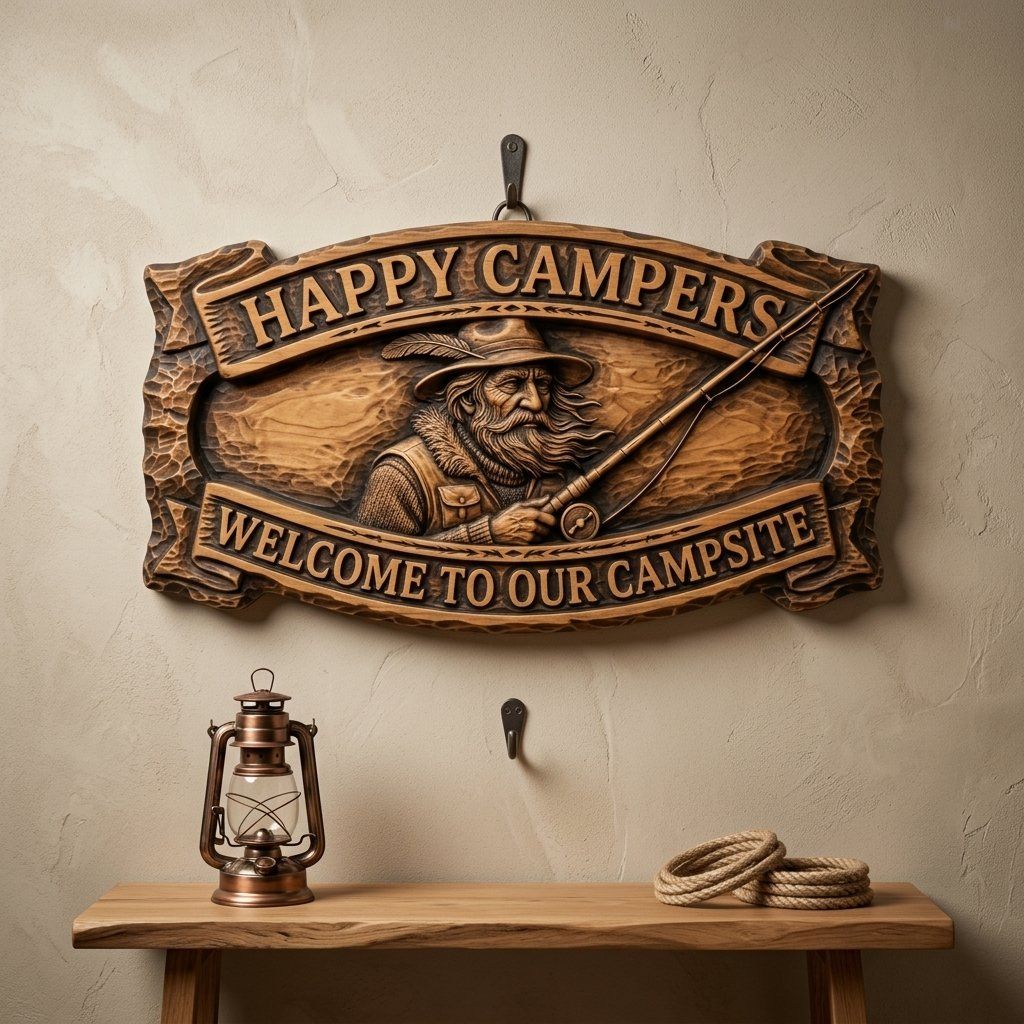 Happy Campers Fisherman CNC Relief STL bas-relief STL — view 14