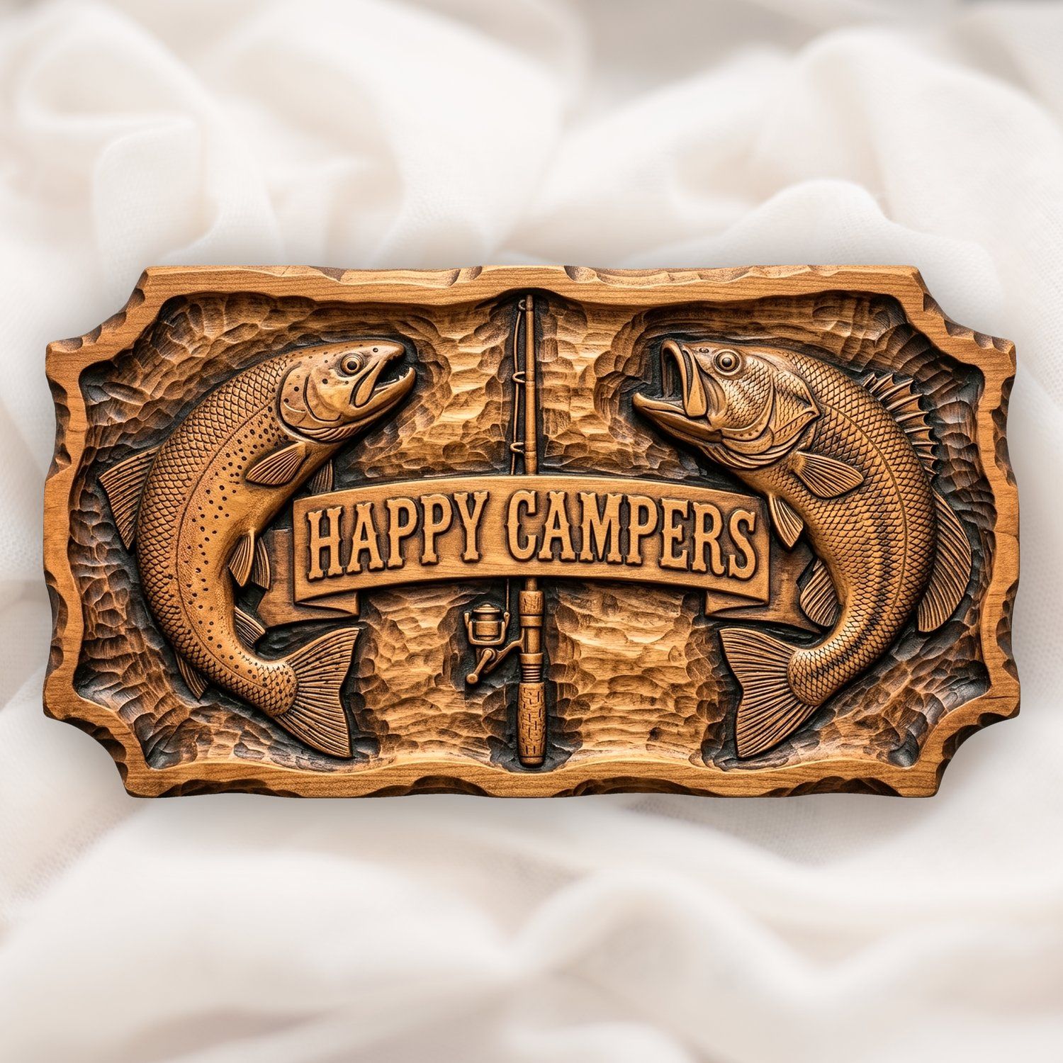 Happy Campers Fishing Bass Trout CNC Relief STL bas-relief STL design