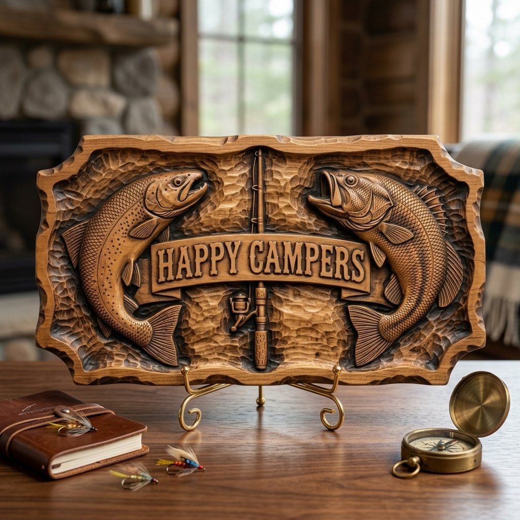 Happy Campers Fishing Bass Trout CNC Relief STL bas-relief STL — view 15