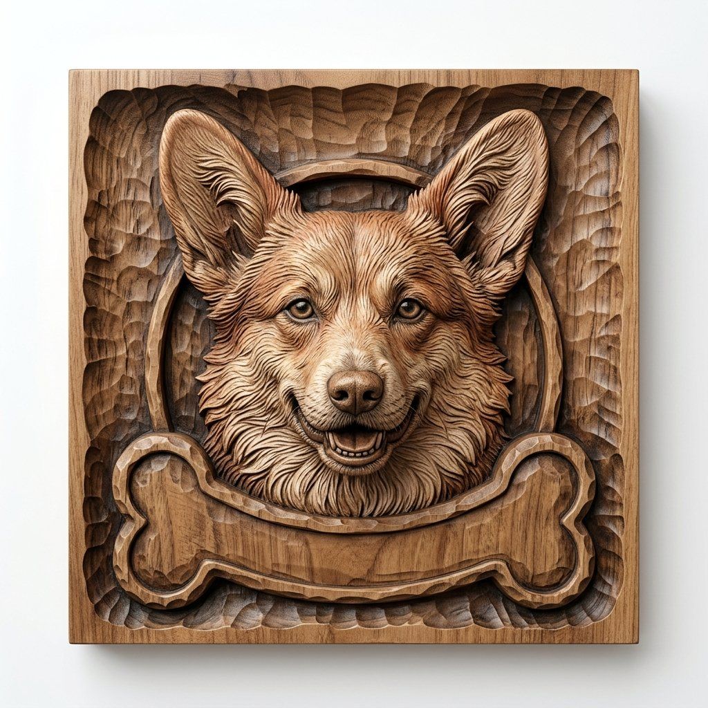 Happy Corgi Dog Portrait CNC Relief STL bas-relief STL — view 3