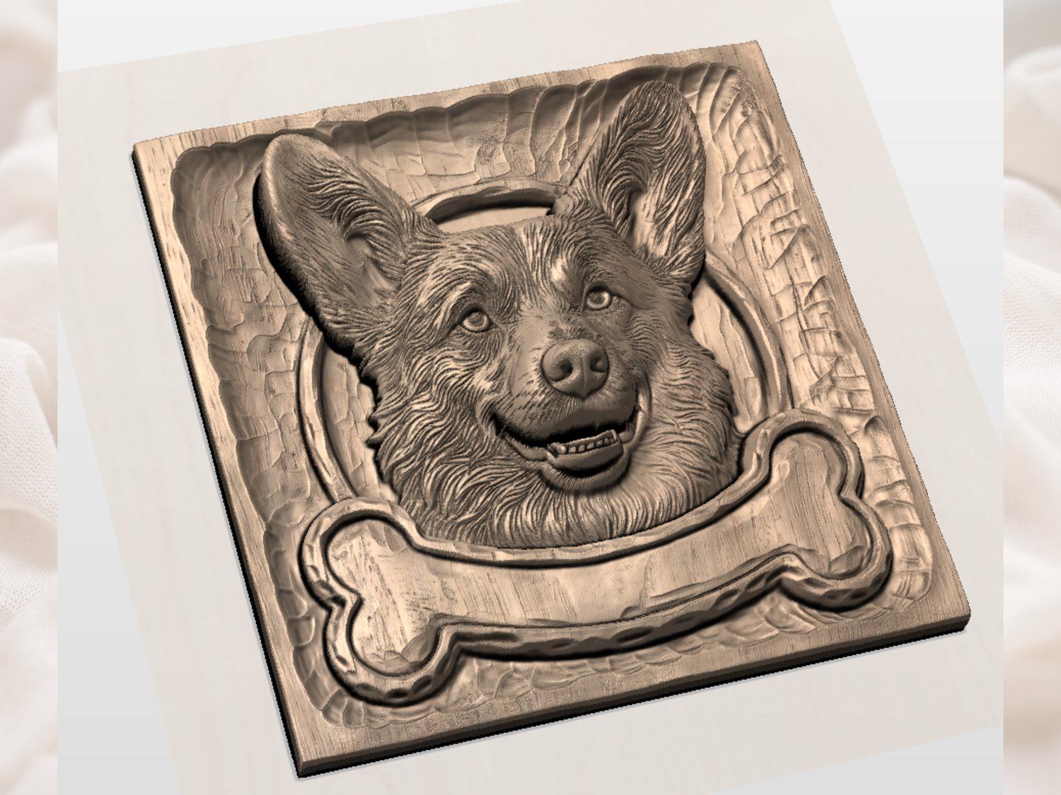 Happy Corgi Dog Portrait CNC Relief STL bas-relief STL — view 4
