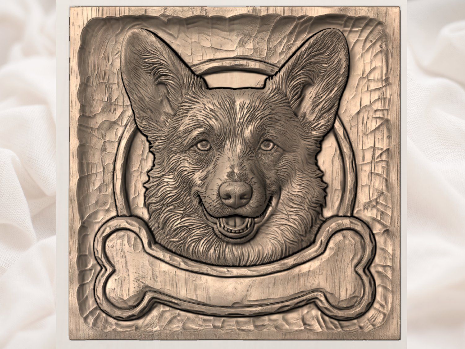 Happy Corgi Dog Portrait CNC Relief STL bas-relief STL — view 5