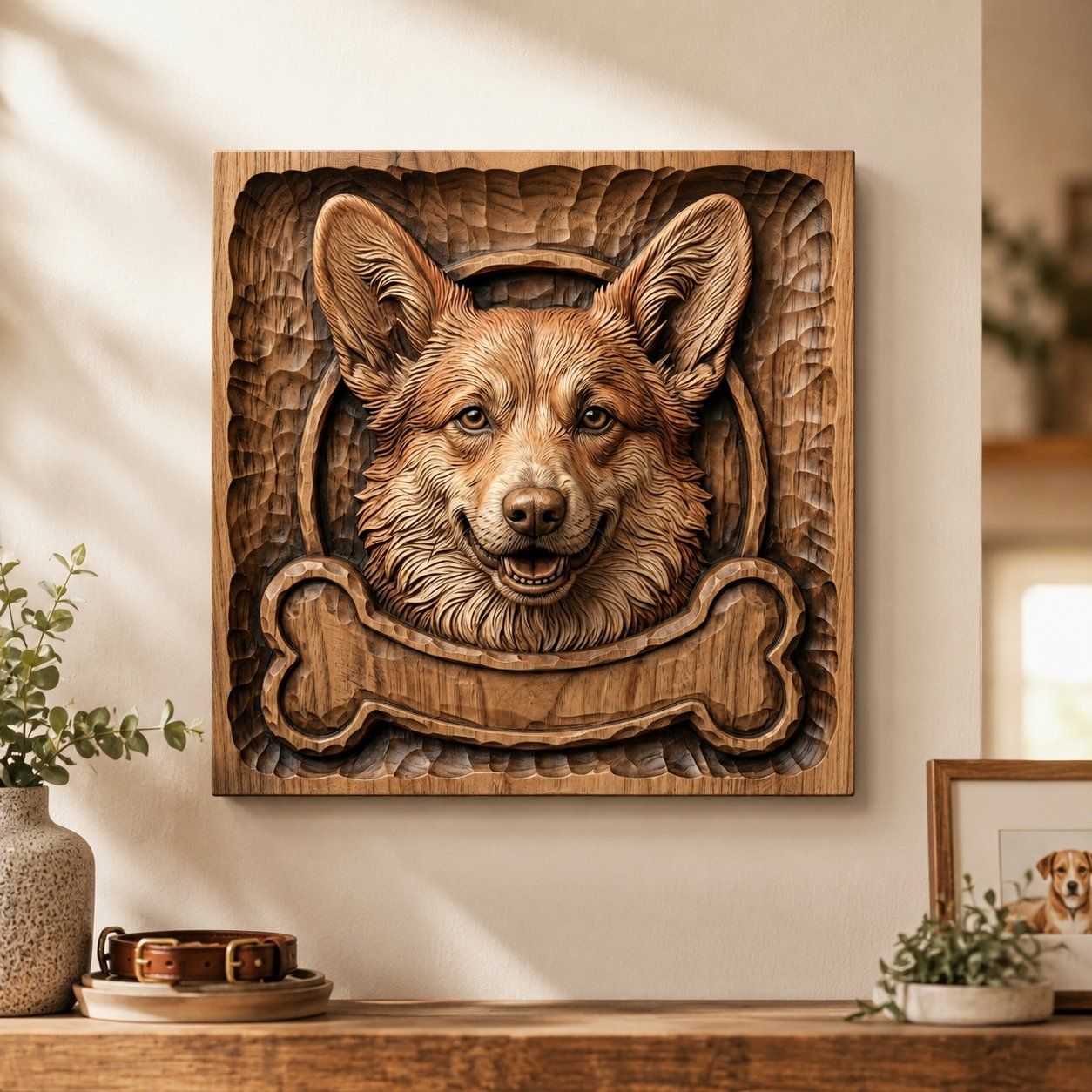 Happy Corgi Dog Portrait CNC Relief STL bas-relief STL — view 6